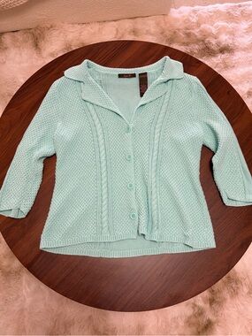 Vintage Heather B Light Mint Button-Front Knit Sweater Cardigan